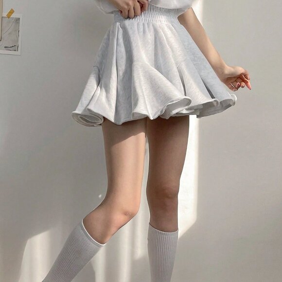 Grey Casual Women's Elastic Waist Fleece Flare Skirt - Picture 5 of 7